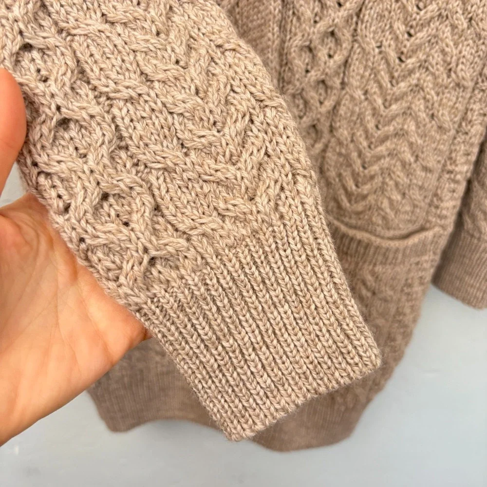 Aran Sweater Market Merino Wool Cardigan Men Sz XS Beige Button Down Cable Knit